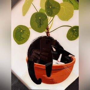 Black & White Cat in Terracotta Planter Wall Art